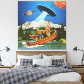 UFO Canoe Trip Mountains Surreal Collage Canvas Afdruk (Insitu (Slaapkamer))