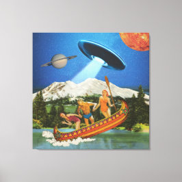 UFO Canoe Trip Mountains Surreal Collage Canvas Afdruk