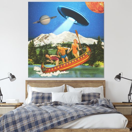 UFO Canoe Trip Mountains Surreal Collage Canvas Afdruk (Insitu (Slaapkamer))