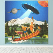 UFO Canoe Trip Mountains Surreal Collage Canvas Afdruk (Insitu (Houten vloer))