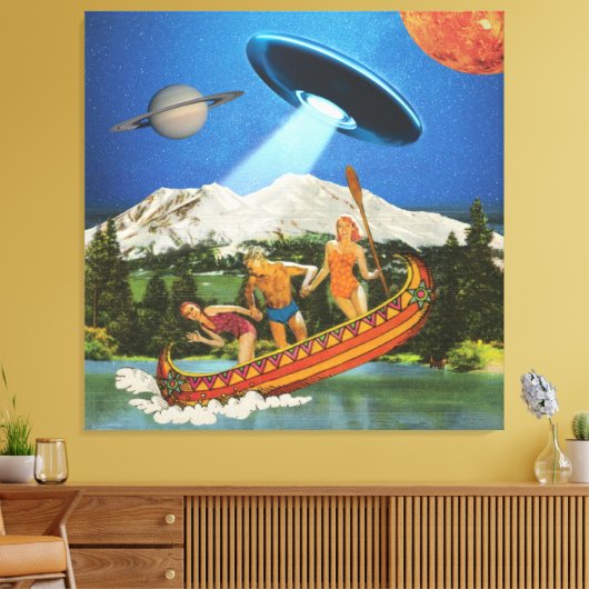 UFO Canoe Trip Mountains Surreal Collage Canvas Afdruk (Insitu (Woonkamer))