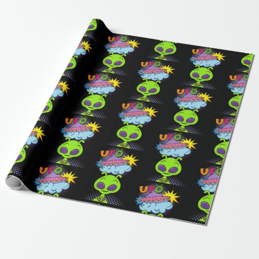 Ufo-cartoon Cadeaupapier (Uitgerold)