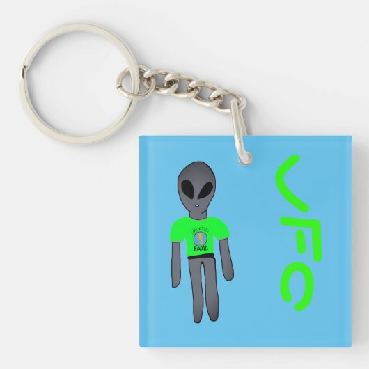 ufo cartoon grijze alien sleutelhanger (voorkant)
