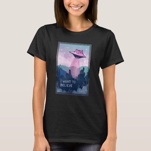 Ufo Cat Abduction Funny Alien Cat ik wil geloven T-shirt (Voorkant)