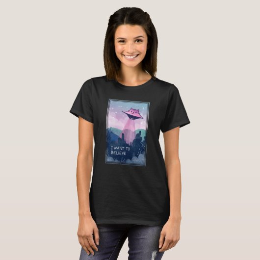 Ufo Cat Abduction Funny Alien Cat ik wil geloven T-shirt (Voorkant volledig)