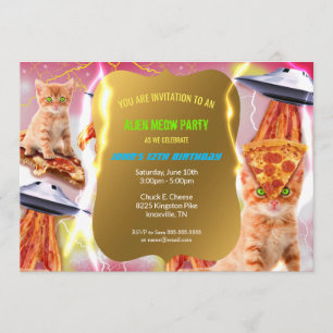 Ufo Cat Birthday Party Invitation Kaart