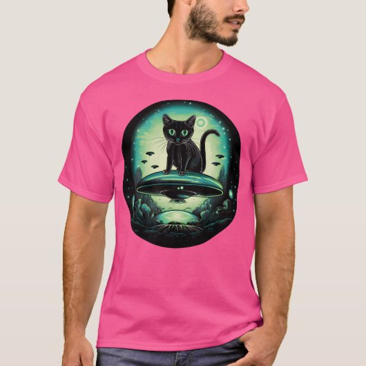UFO Cat met fluorescerend groen T-shirt (Voorkant)