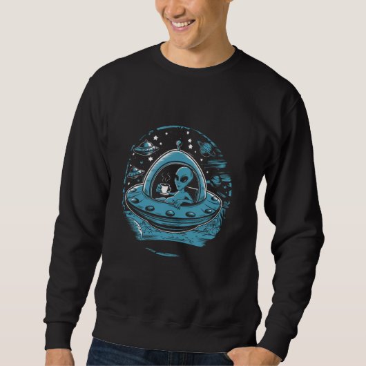 UFO Coffee Break Funny Alien Cafeïne Fix UAP Humo Trui (Voorkant)