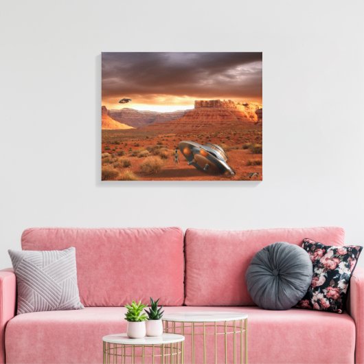 UFO Crash in de woestijn met Alien Fatality Canvas (Insitu (Woonkamer))