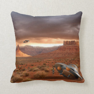 UFO-crash in de woestijn met Alien in afwachting v Kussen