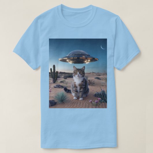 UFO Desert Cat lichtblauw T-shirt (Design voorkant)