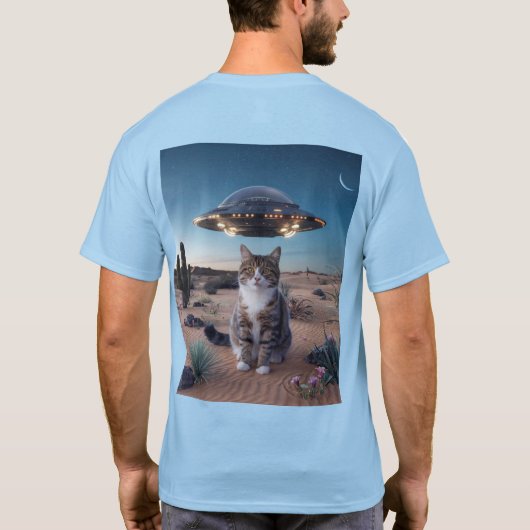 UFO Desert Cat lichtblauw T-shirt (Achterkant)