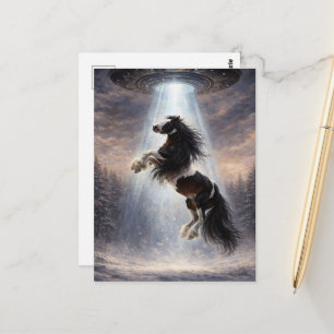 UFO die een Pinto Spotted Gypsy Vanner paard oppik Briefkaart