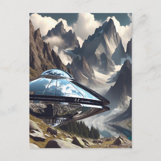 UFO die landde in de bergen Reflectie Briefkaart (Voorkant)