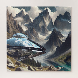 UFO die landde in de bergen Reflectie Legpuzzel