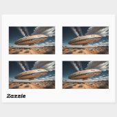 UFO die over woestijn vliegt Rechthoekige Sticker (Vel)