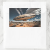 UFO die over woestijn vliegt Rechthoekige Sticker (Tas)