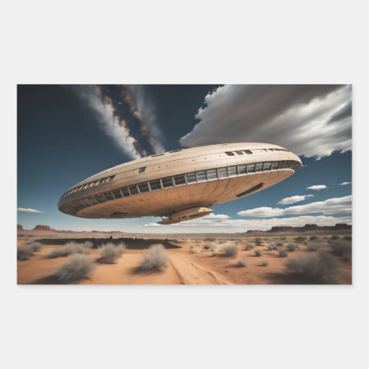 UFO die over woestijn vliegt Rechthoekige Sticker (Voorkant)
