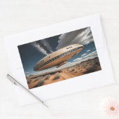 UFO die over woestijn vliegt Rechthoekige Sticker (Envelop)