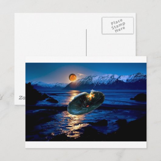 UFO DIGITAL FLYING SAUCER ART BRIEFKAART (Voorkant / Achterkant)