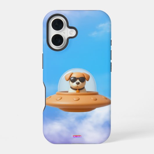 Ufo dog 3D a2 clouds iPhone 16 Hoesje (Achterkant)