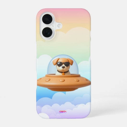 Ufo dog 3D a3 clouds iPhone 16 Hoesje (Achterkant)