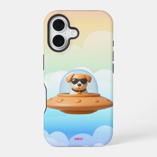 Ufo dog 3D a3 clouds iPhone 16 Hoesje (Achterkant)