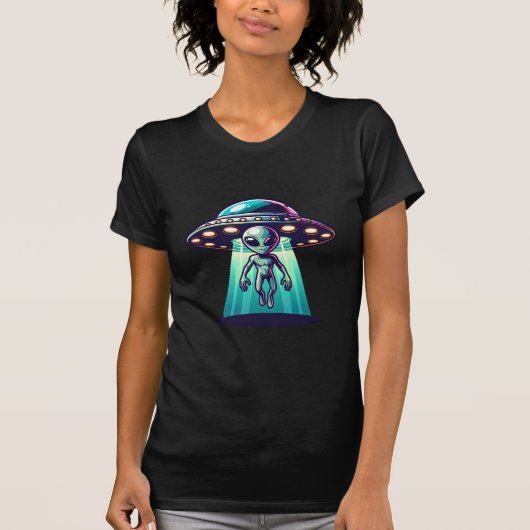 UFO en Alien Opgeschaald T-shirt (Voorkant)