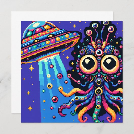 UFO en Alien Pixel Art (Voorkant / Achterkant)