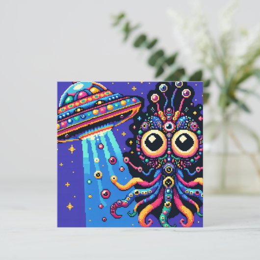 UFO en Alien Pixel Art (Staand voorkant)