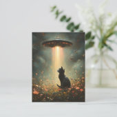 Ufo en een zwarte kat briefkaart (Staand voorkant)