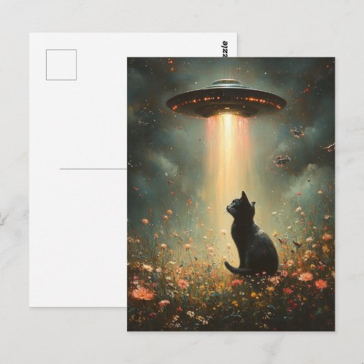 Ufo en een zwarte kat briefkaart (Voorkant / Achterkant)
