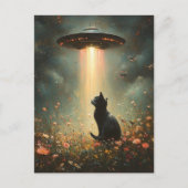 Ufo en een zwarte kat briefkaart (Voorkant)