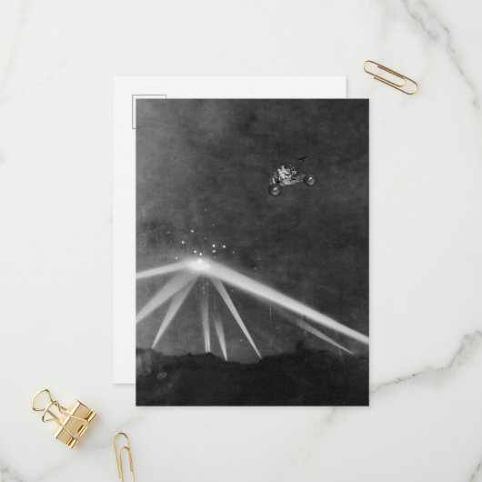 UFO- en Moon Buggy Lunar Rover LA-vlucht Uitnodiging Briefkaart (Voorkant / Achterkant in situ)