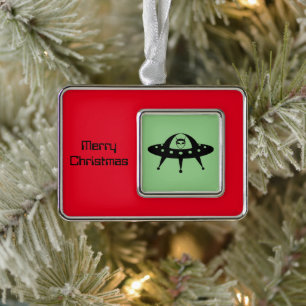 UFO- en Space Alien Verzilverd Omlijst Ornament