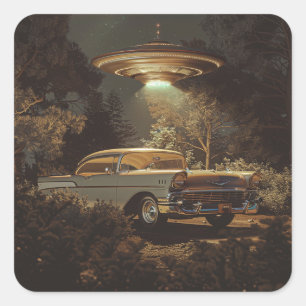 UFO en Stanley's BelAir uit 1956 Vierkante Sticker