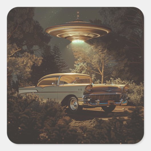 UFO en Stanley's BelAir uit 1956 Vierkante Sticker (Voorkant)