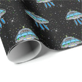 UFO en Twinkling Stars Verjaardag Cadeaupapier (Rol Hoek)