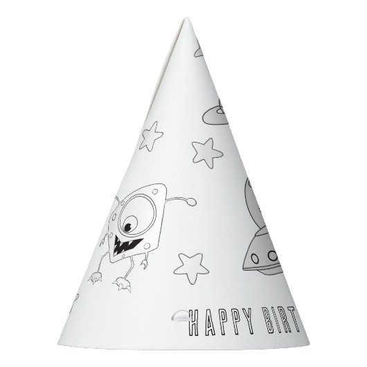 UFO-feestdag buiten de ruimte - kleur uw eigen Pet Feesthoedjes (Links)