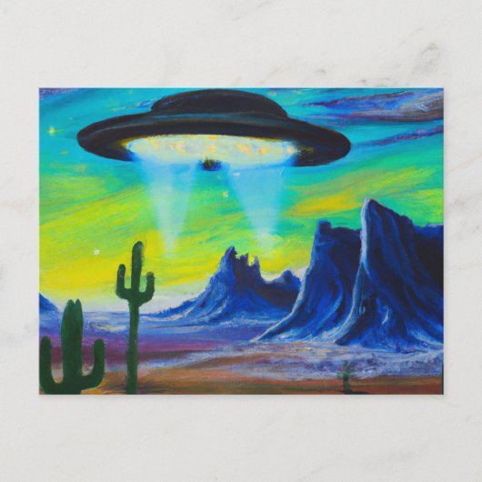 UFO Flying Saucer Desert Painting Briefkaart (Voorkant)