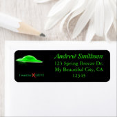 UFO Flying Saucer Green Black Text Funny Humorisy Etiket (Insitu)