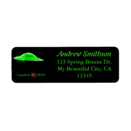 UFO Flying Saucer Green Black Text Funny Humorisy Etiket