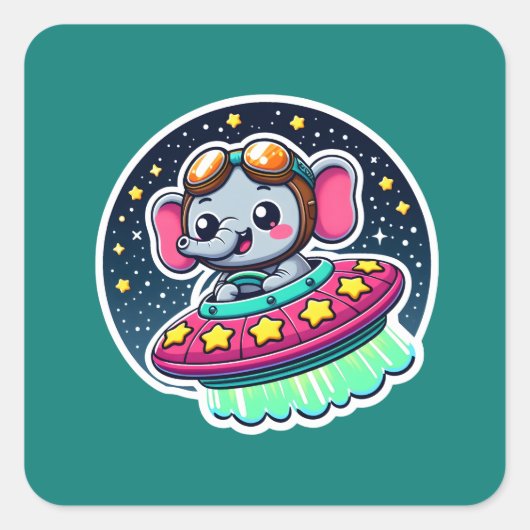 UFO Funny Elephant Vierkante Sticker (Voorkant)