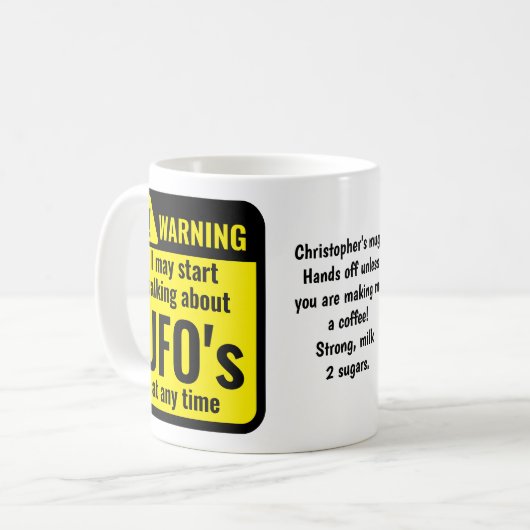 UFO Funny Personalized Warning Koffiemok (Voorkant links)