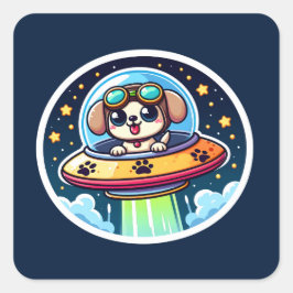 UFO Funny Puppy Vierkante Sticker