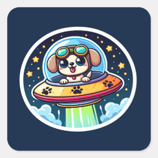 UFO Funny Puppy Vierkante Sticker