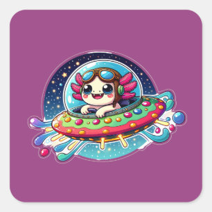 UFO Happy Axolotl Vierkante Sticker