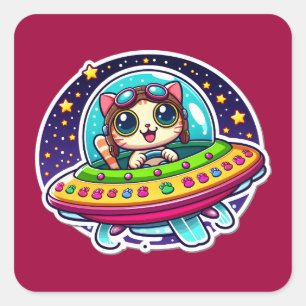 UFO Happy Cat Vierkante Sticker