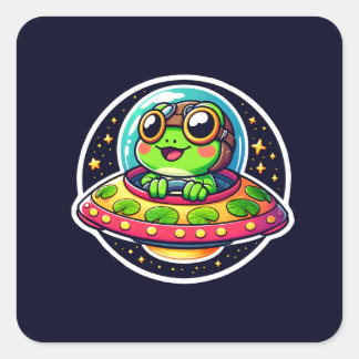 UFO Happy Frog Vierkante Sticker