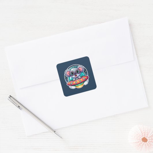 UFO Happy Koala Vierkante Sticker (Envelop)